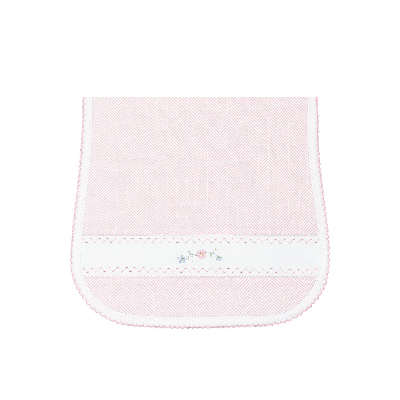 Nella Pima Pink Herringbone Embroidered Burp Cloth