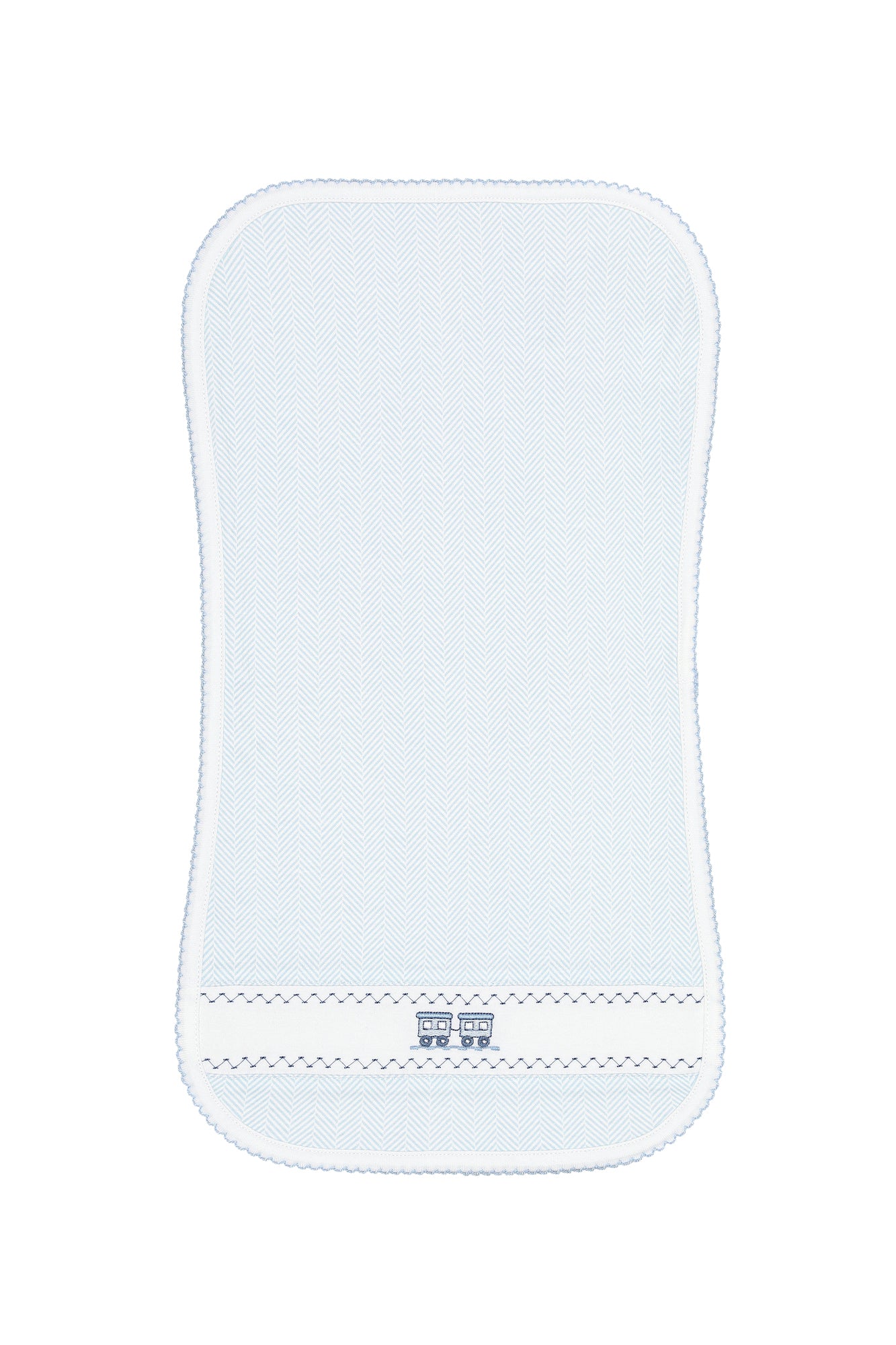 Nella Pima Blue Herringbone Embroidered Burp Cloth