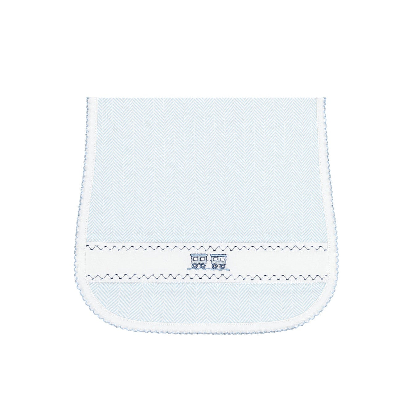 Nella Pima Blue Herringbone Embroidered Burp Cloth