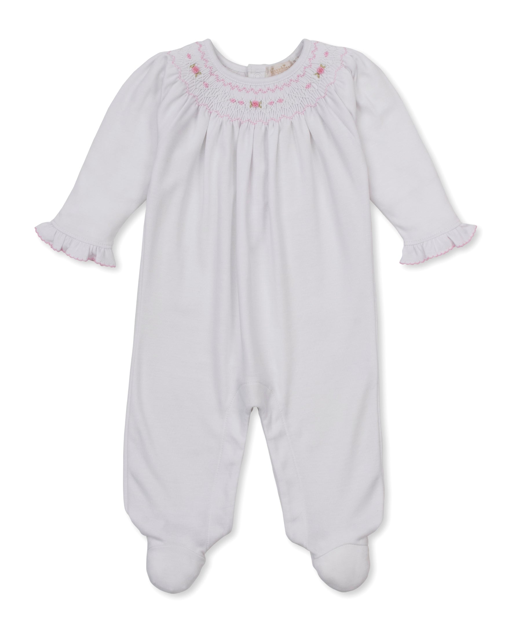 Kissy Kissy Footie with Hand Smocking & Bullion Embroidery