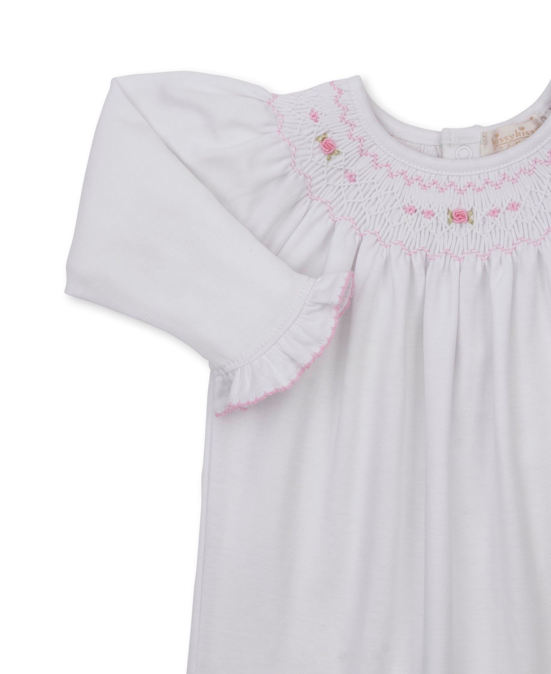 Kissy Kissy Footie with Hand Smocking & Bullion Embroidery
