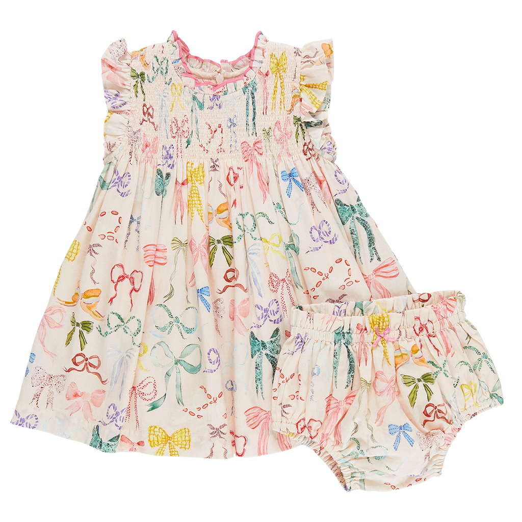 Pink Chicken Stevie Dress Set, Watercolor Bows