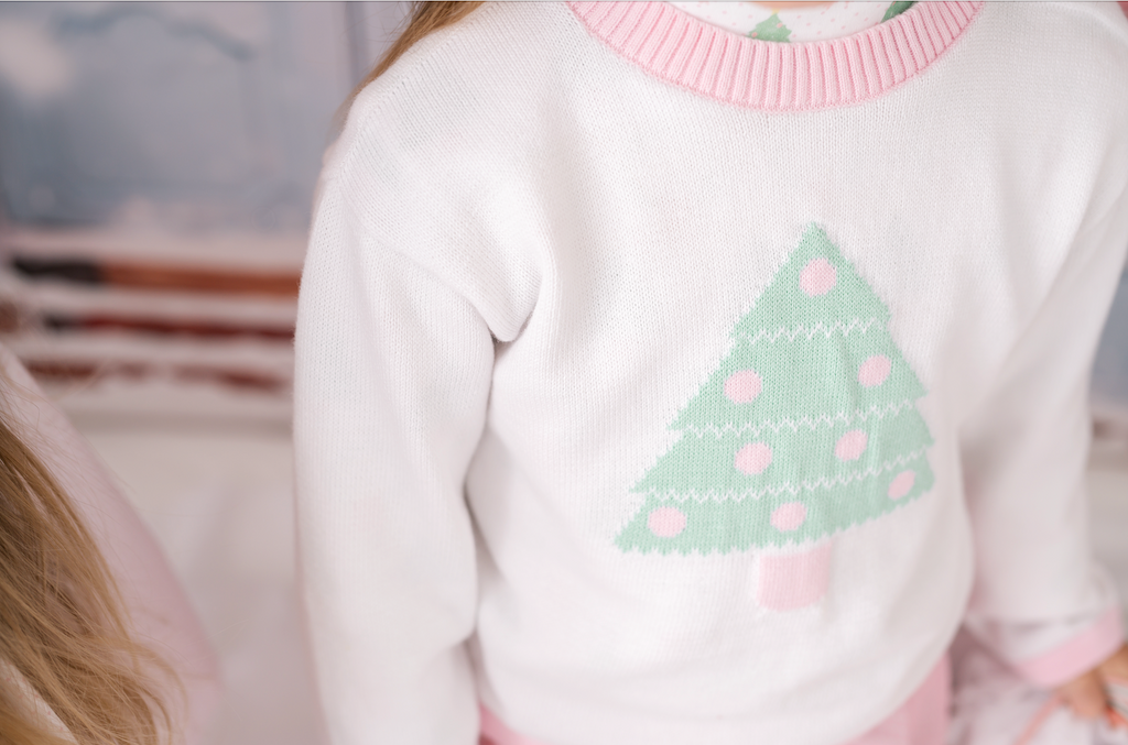 Lullaby Set Cozy Up Sweater, Tree on Pink & Sterling White