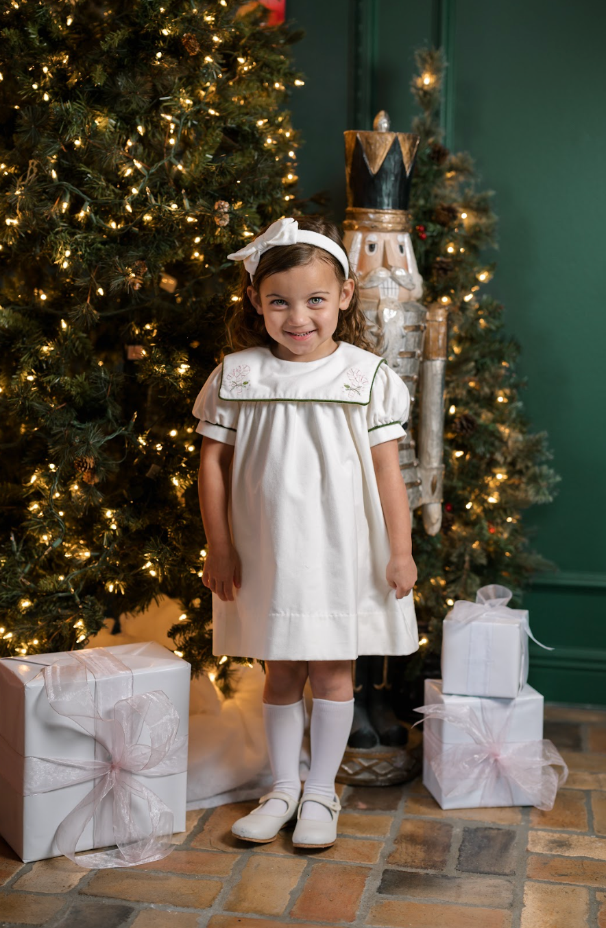 Lullaby Set Hope Chest Dress, Candy Cane on Winter White Velvet