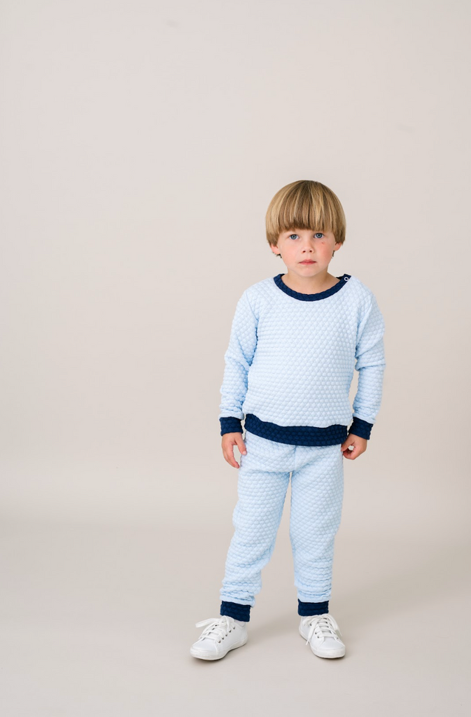 Lullaby Set Quilted Sweatsuit, Windy Blue/Northshore Navy