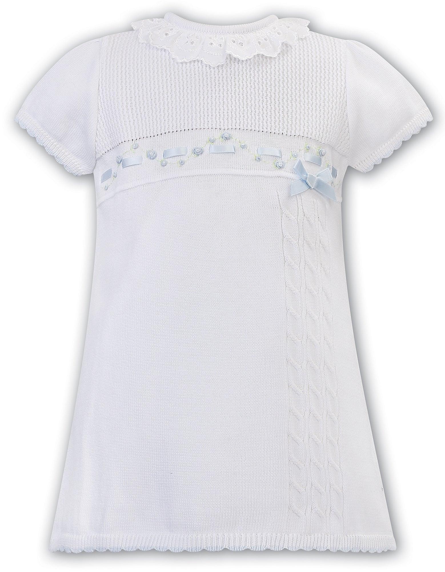 Sarah Louise White Dress with Blue Floral Embroidery - shopnurseryrhymes