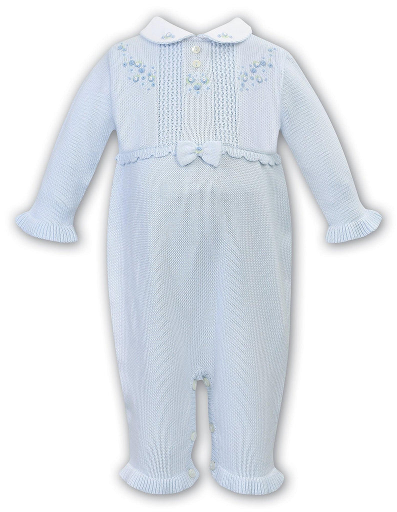 Sarah Louise Blue Knit Sweater All In One with Flower Embroidery - shopnurseryrhymes