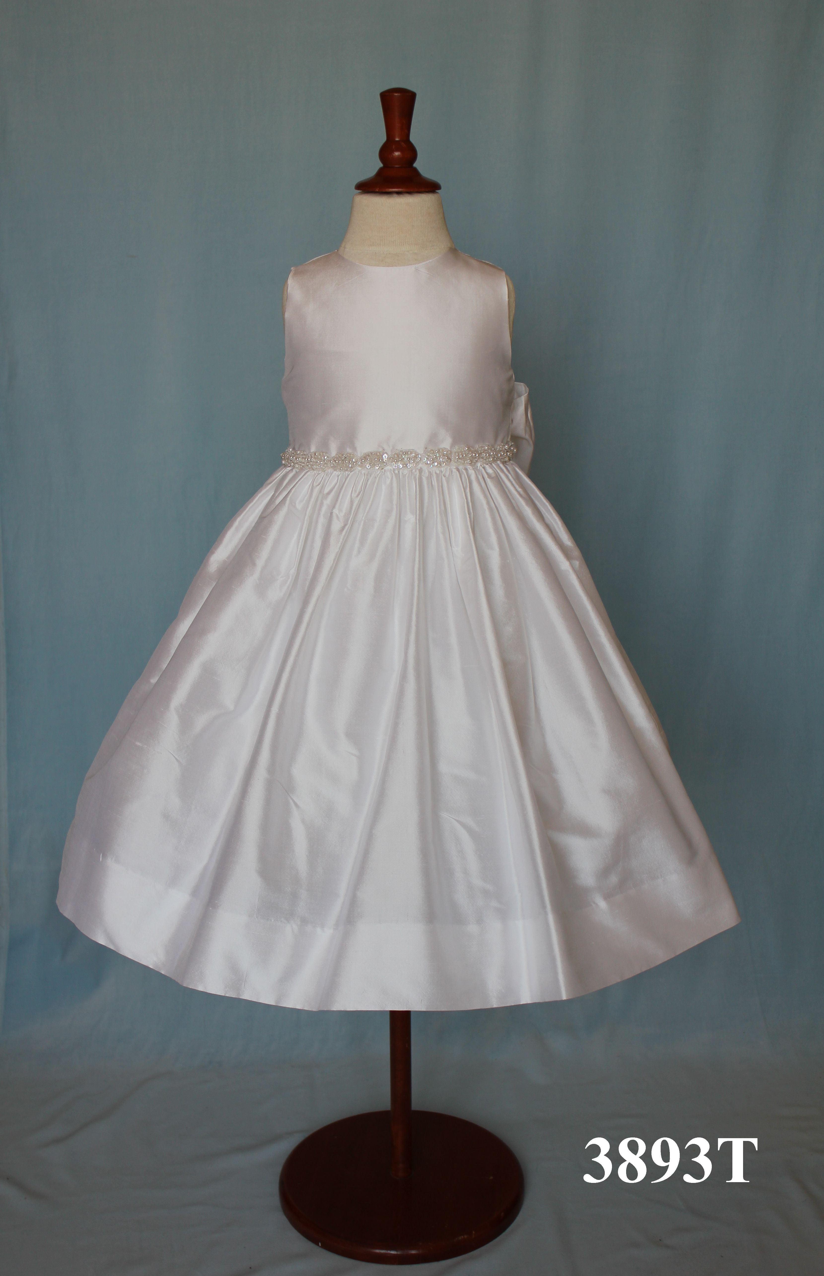 Susanne Lively Silk Dress with Trim at Waist, White - shopnurseryrhymes