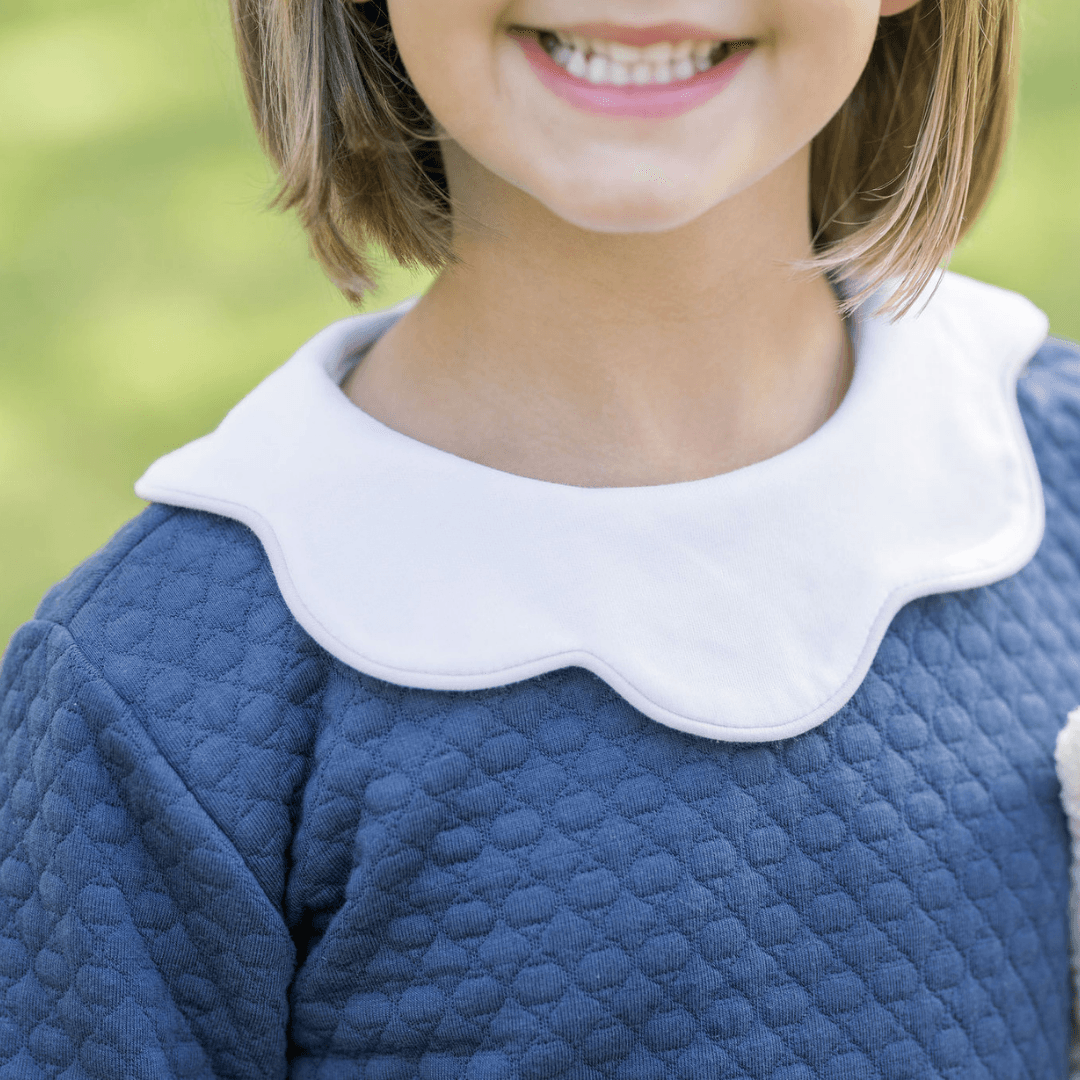 Lullaby Set Scarlett Scalloped Blouse LS, White/Blue - shopnurseryrhymes