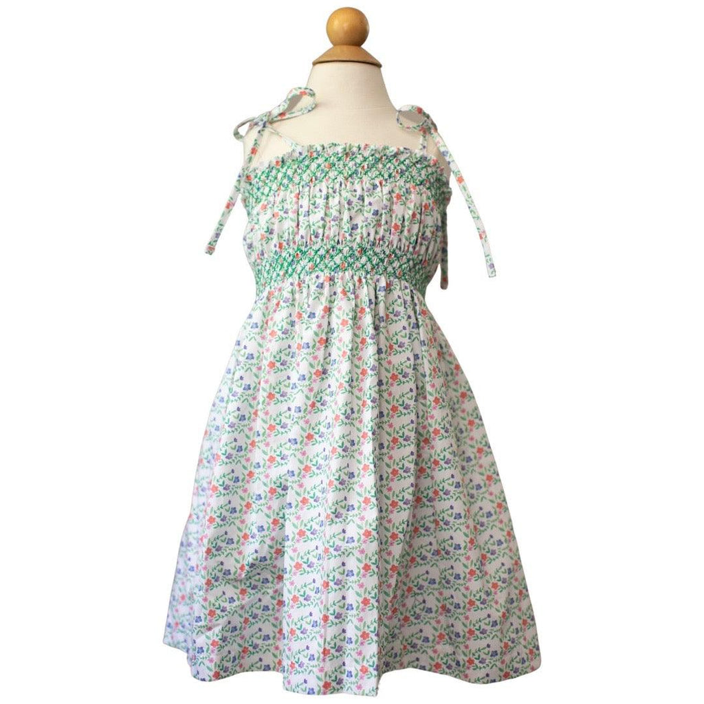 Peggy Green Tween Tie Dress, Floral - shopnurseryrhymes