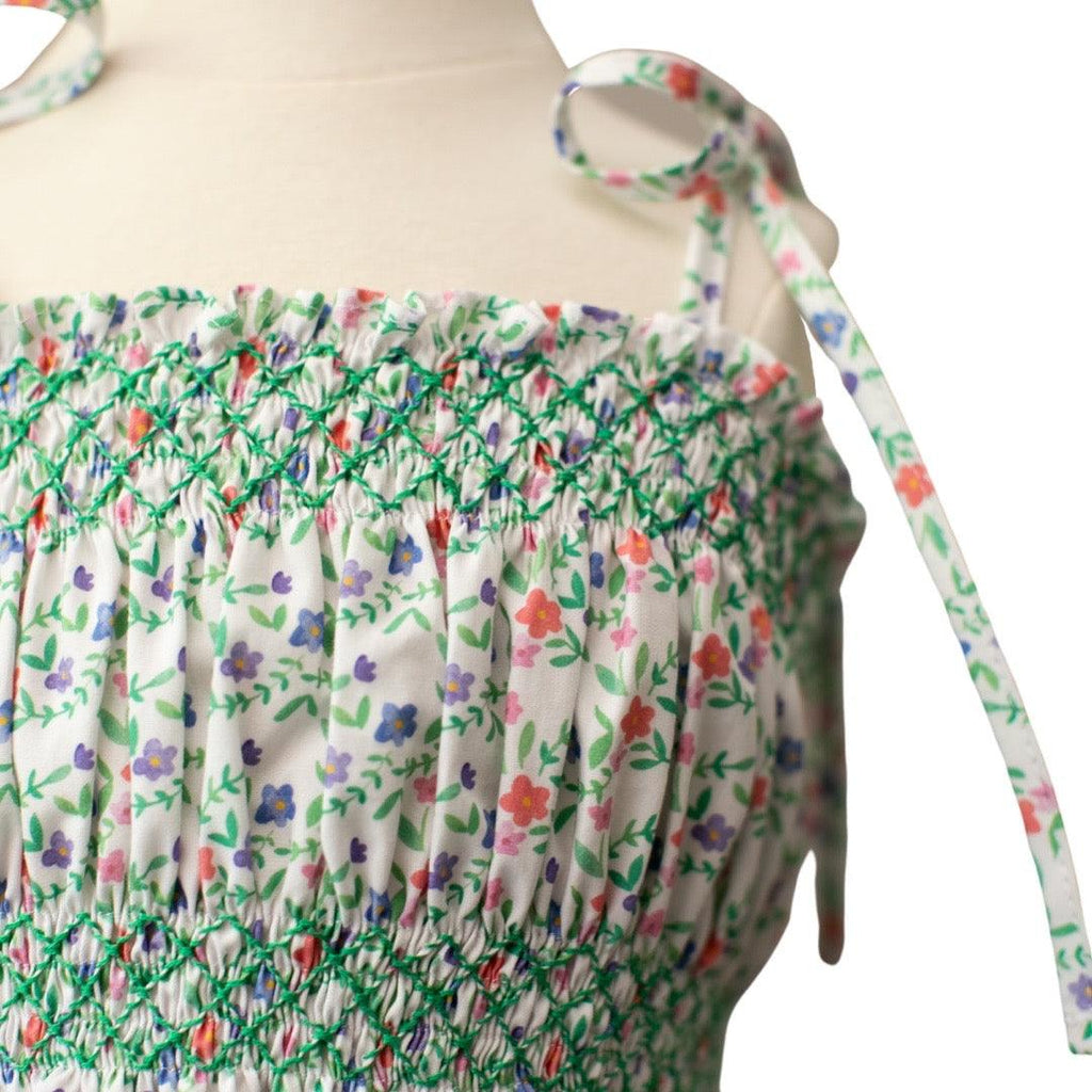 Peggy Green Tween Tie Dress, Floral - shopnurseryrhymes