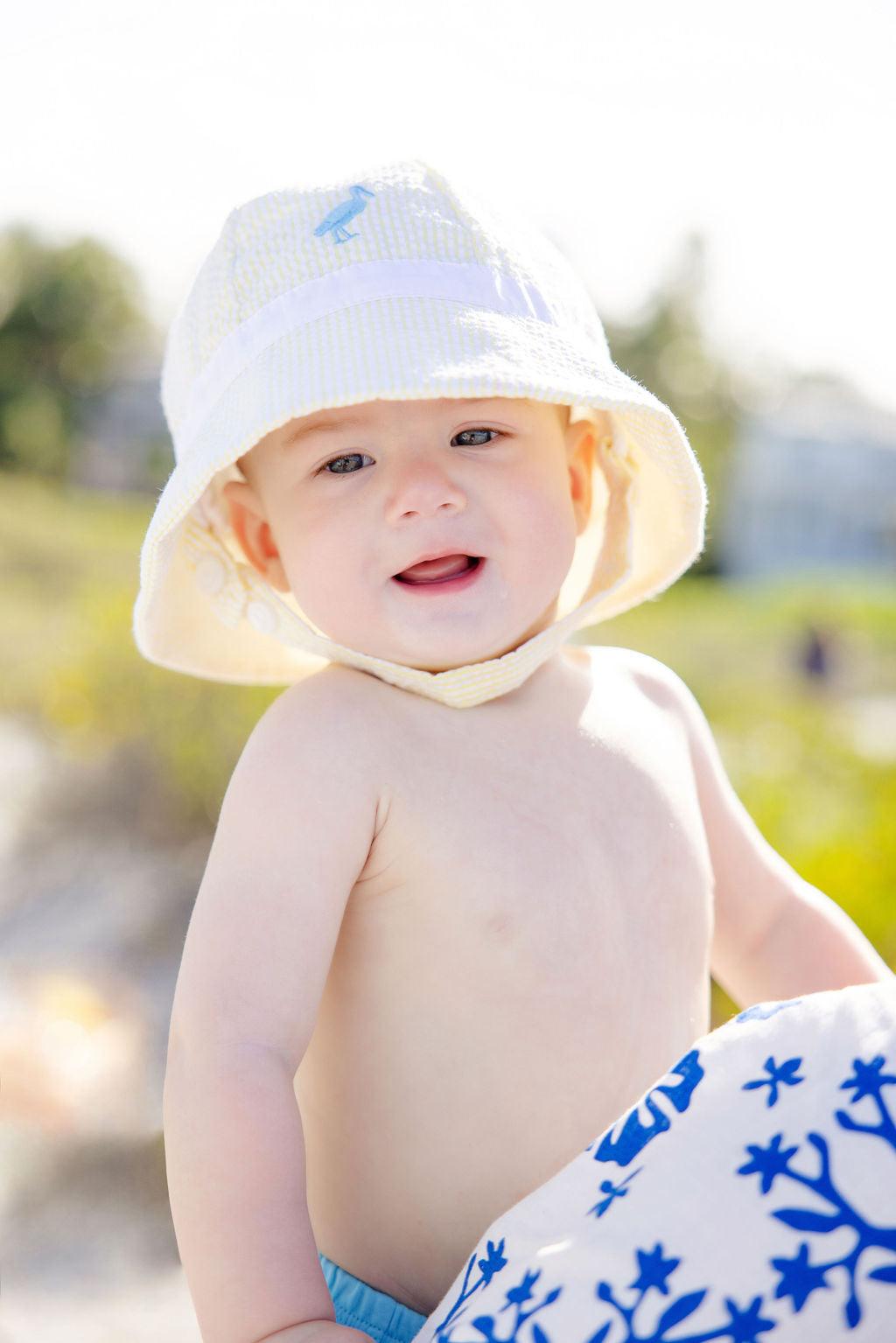 Beaufort Bonnet Henry's Boating Bucket, Seaside Sunny Yellow Seersucker - shopnurseryrhymes