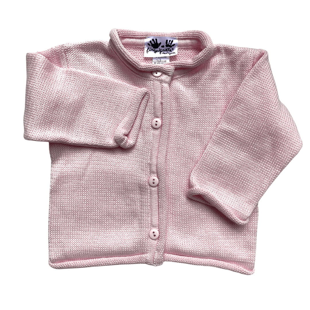 Fingerprints Rollneck Cardigan, Pink - shopnurseryrhymes