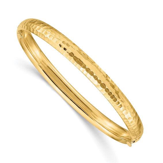 Quality Gold 14k Polished Hammered Hinged Bracelet, 4 in