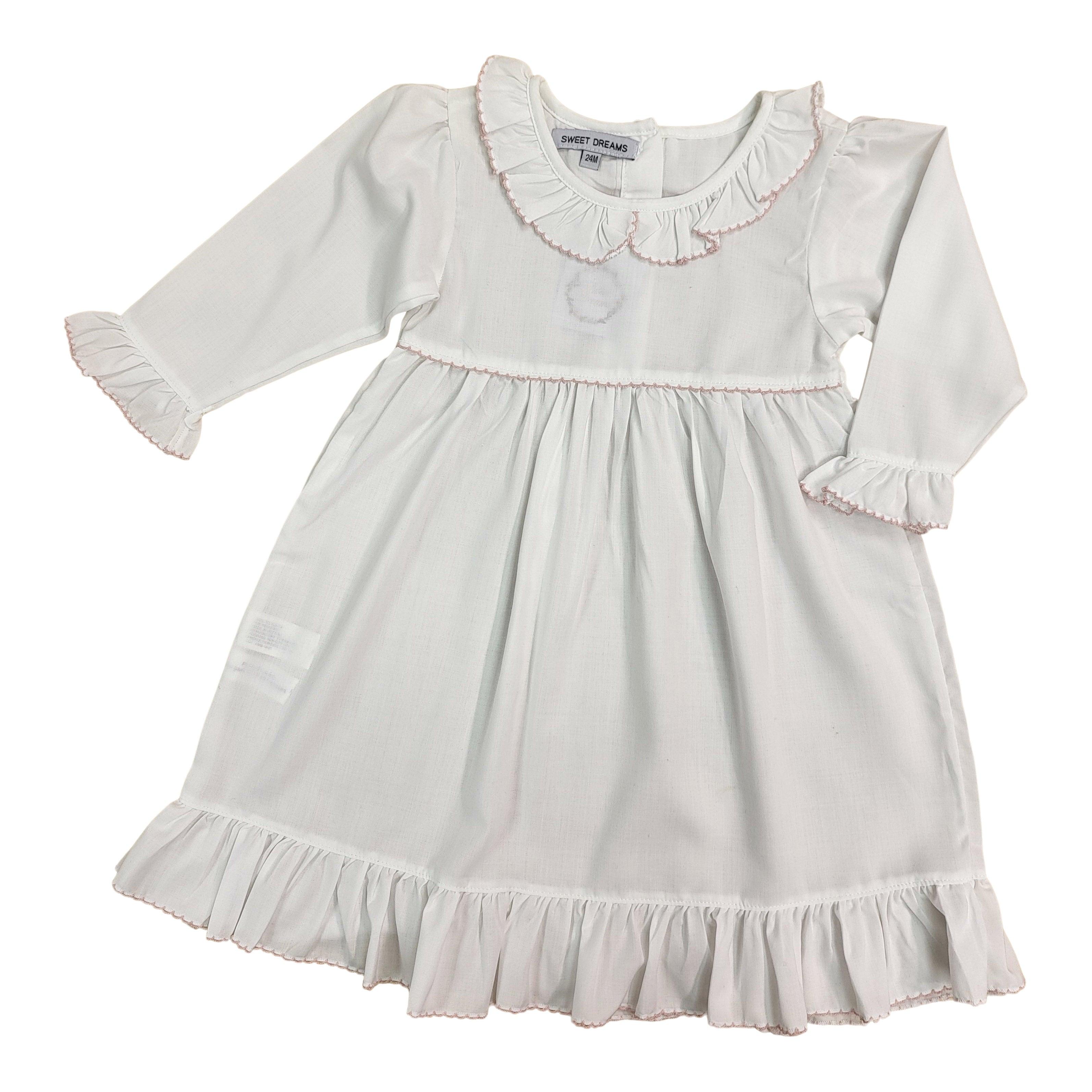 Sweet Dreams White Gown with Pink Picot Trim - shopnurseryrhymes