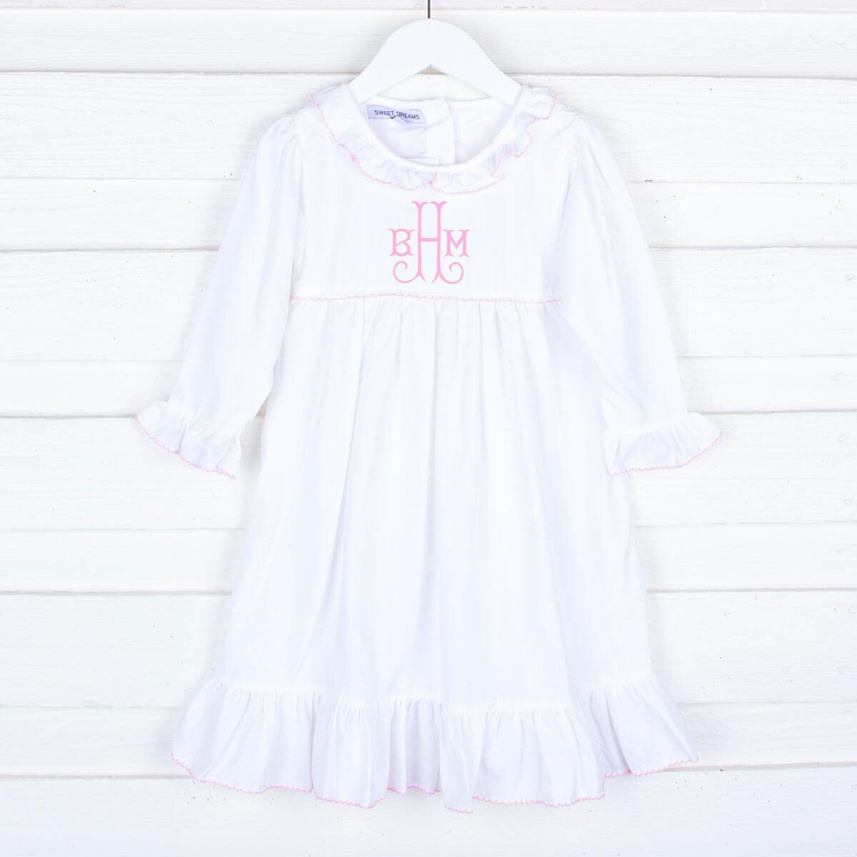 Sweet Dreams White Gown with Pink Picot Trim - shopnurseryrhymes