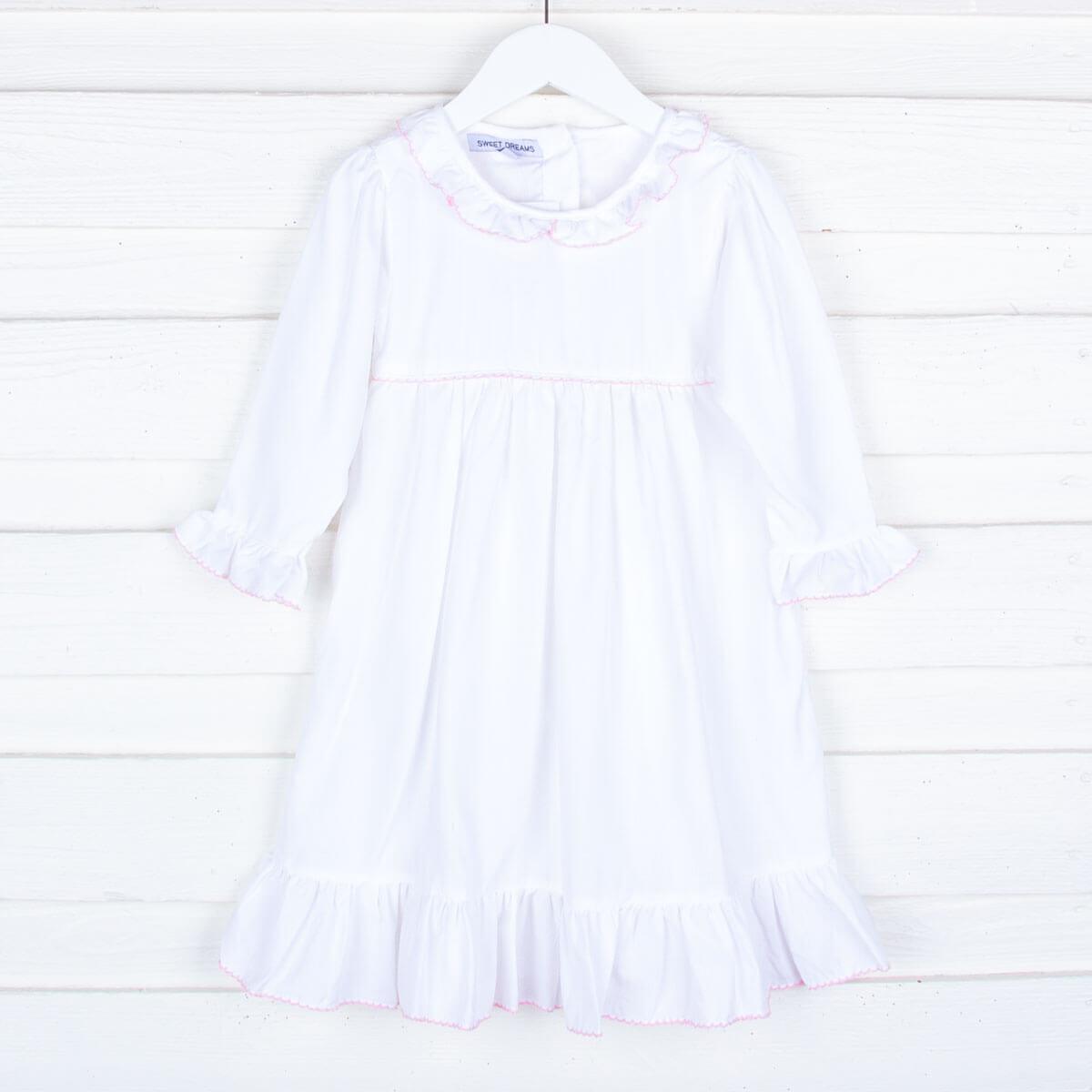 Sweet Dreams White Gown with Pink Picot Trim - shopnurseryrhymes