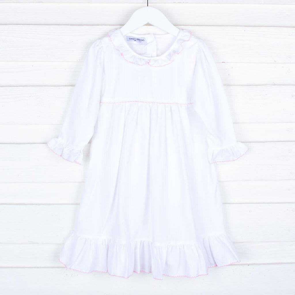 Sweet Dreams White Gown with Pink Picot Trim - shopnurseryrhymes