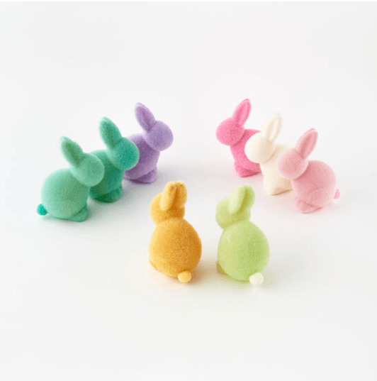 One Hundred 80 Degrees Flocked Pastel Seated Bunny with Pom Pom Tail - shopnurseryrhymes