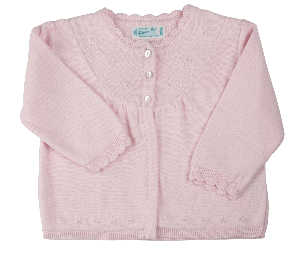 Feltman Brothers Pink Pearl Flower Embroidered Knit Cardigan - shopnurseryrhymes