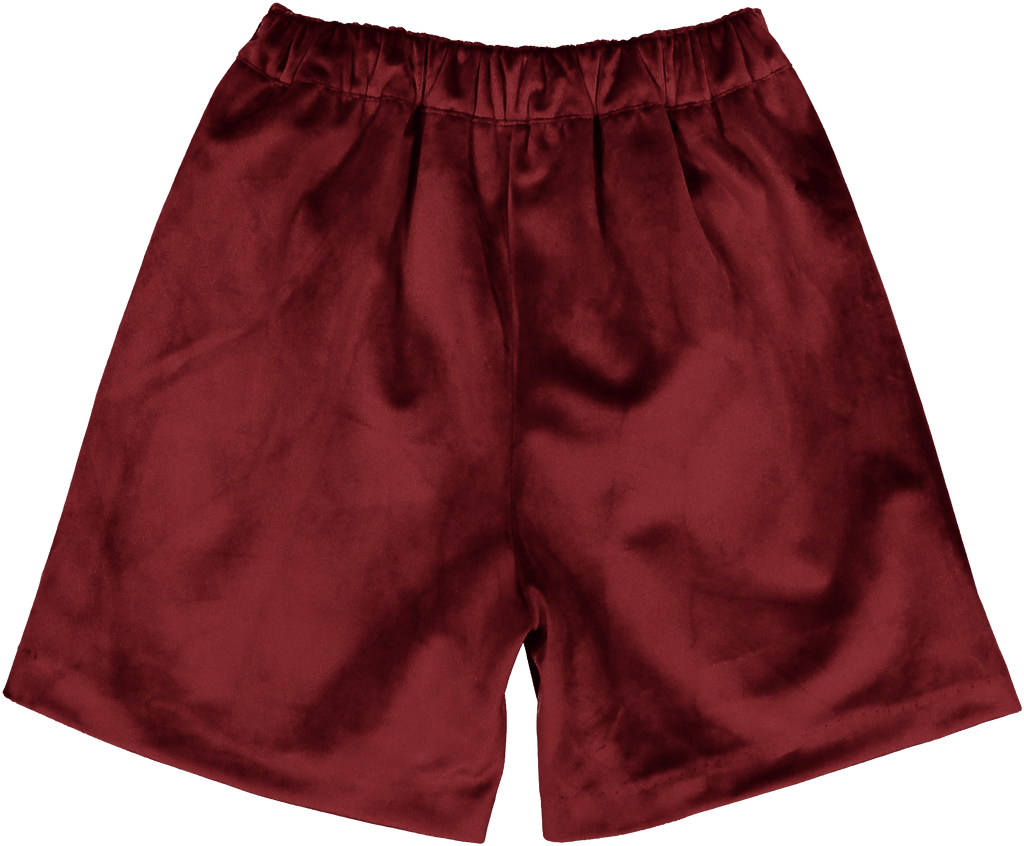 Sal & Pimenta Burgundy Velvet Shorts - shopnurseryrhymes