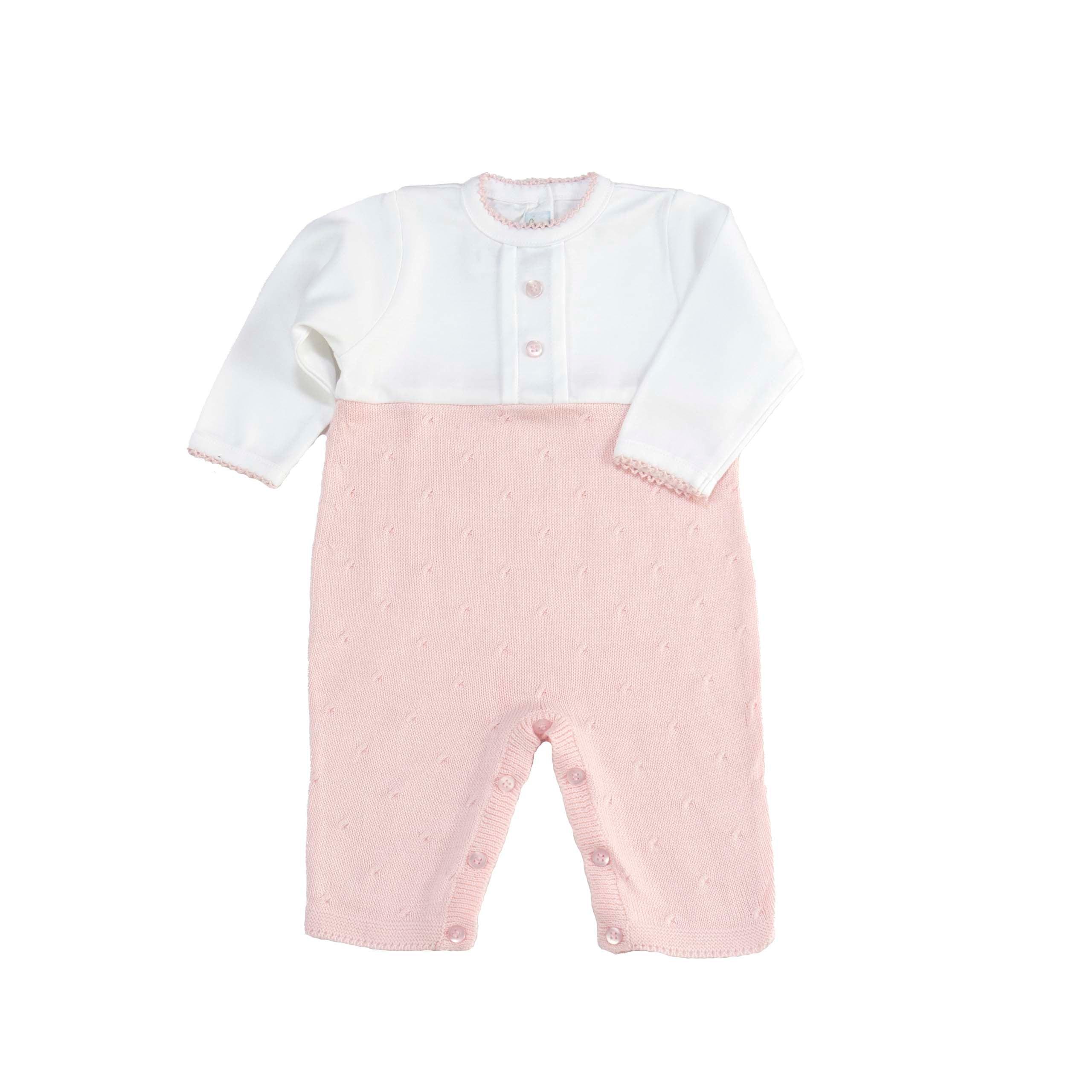 Cuclie Jersey Knit Long One Piece, White/Pink - shopnurseryrhymes