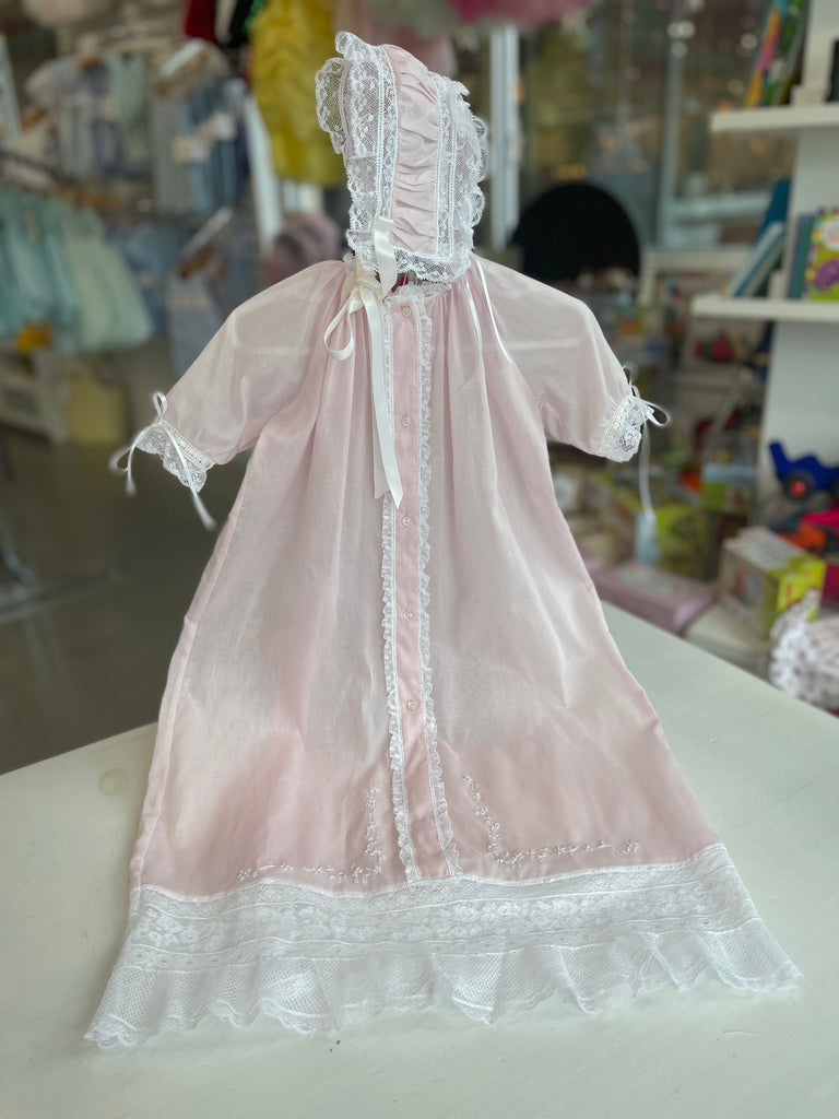 Pink Heirloom Daygown with White Lace - shopnurseryrhymes