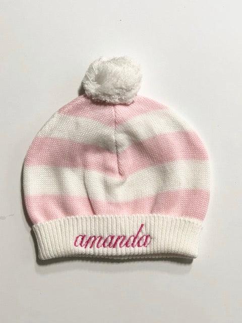 A Soft Idea Cotton Baby Hat with Stripes & Pompons - shopnurseryrhymes