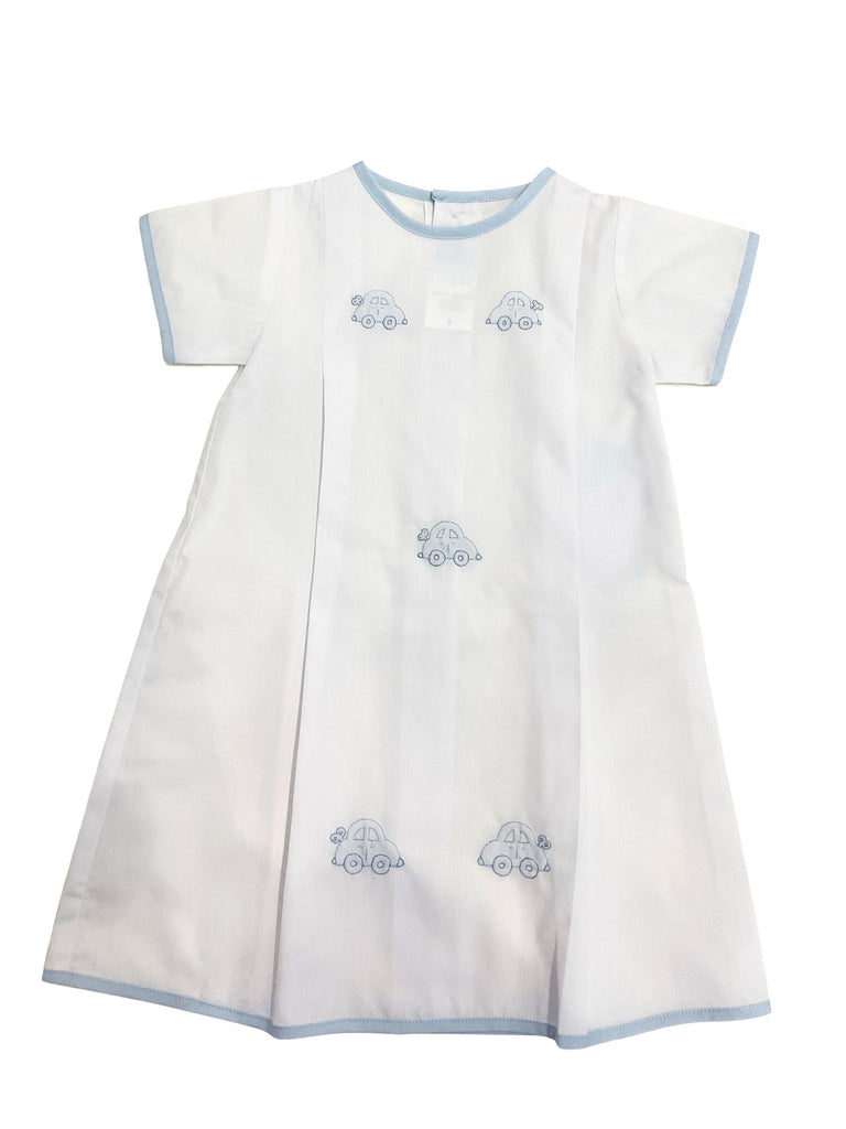 Auraluz White Daygown with Windup Cars and Blue Trim - shopnurseryrhymes