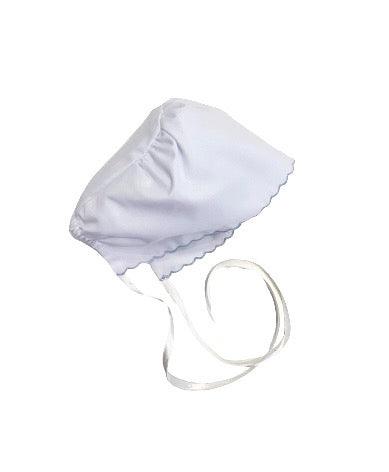 Auraluz White Bonnet with Blue Scalloped Trim - shopnurseryrhymes
