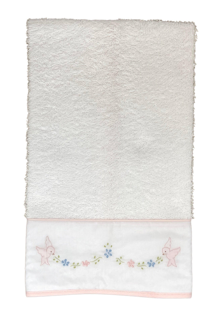 Auraluz Terry Cloth Towel, White with pink bird - shopnurseryrhymes