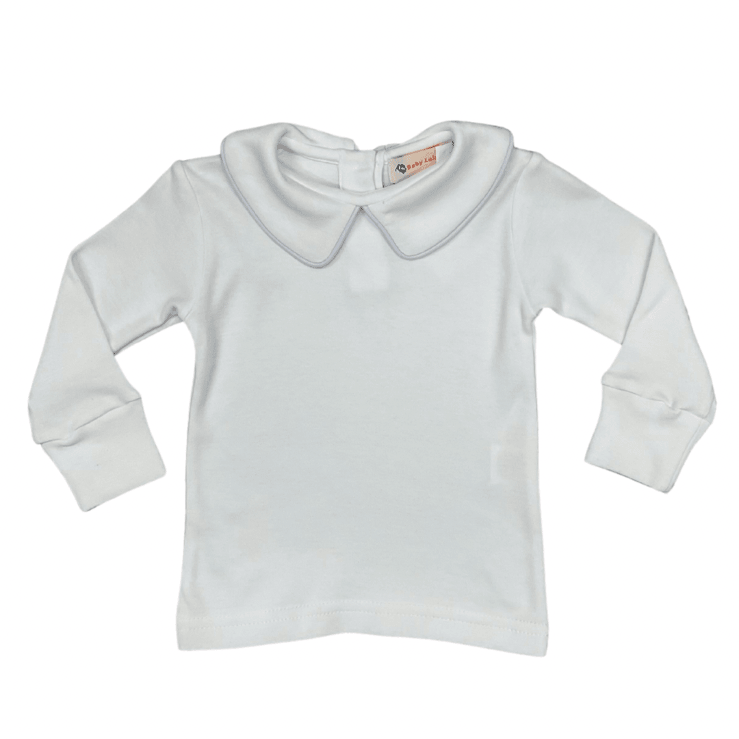 Luigi LS Knit White Top with Baby Blue Piping - shopnurseryrhymes