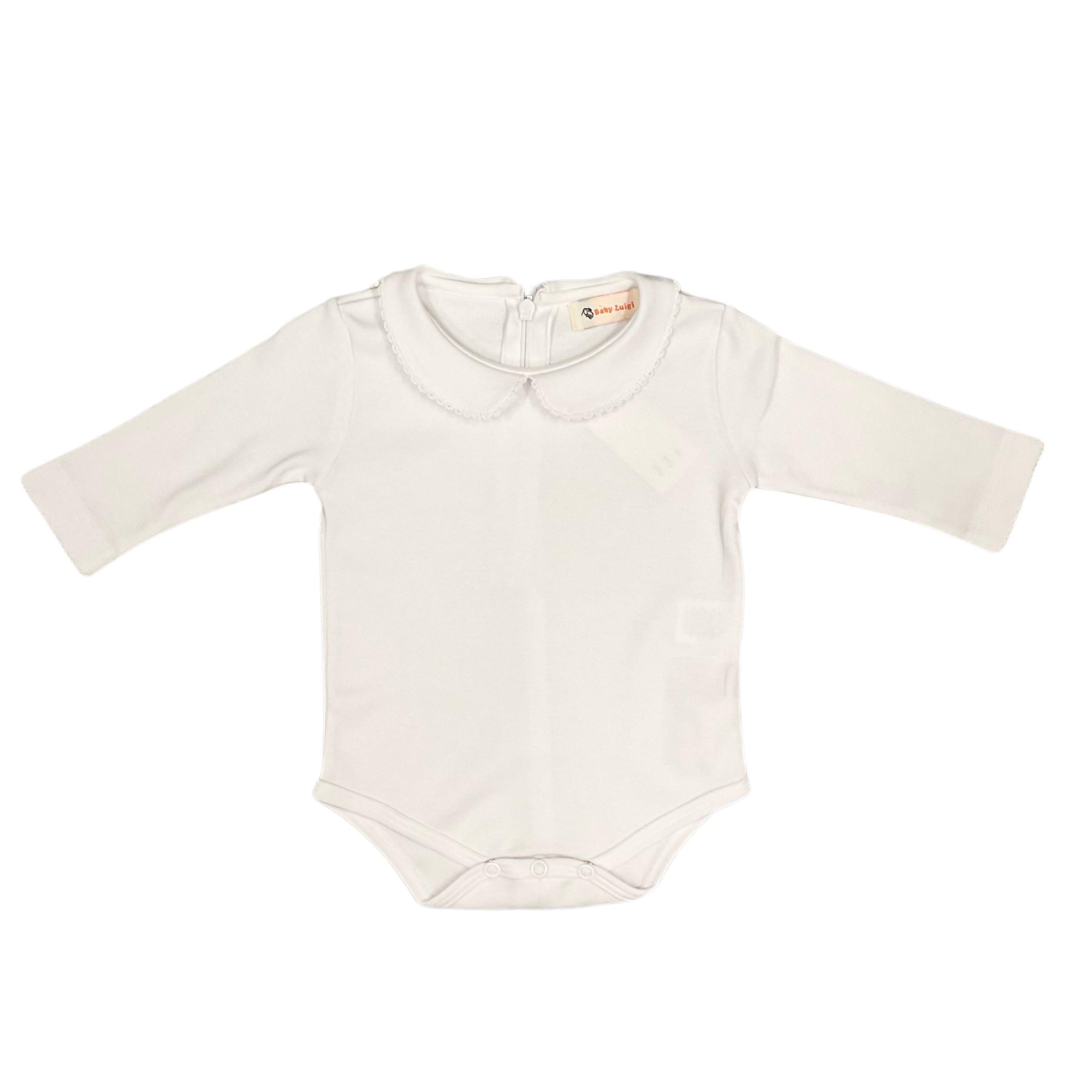 Luigi L/S Collared Zip Back Onesie with Picot Trim - shopnurseryrhymes