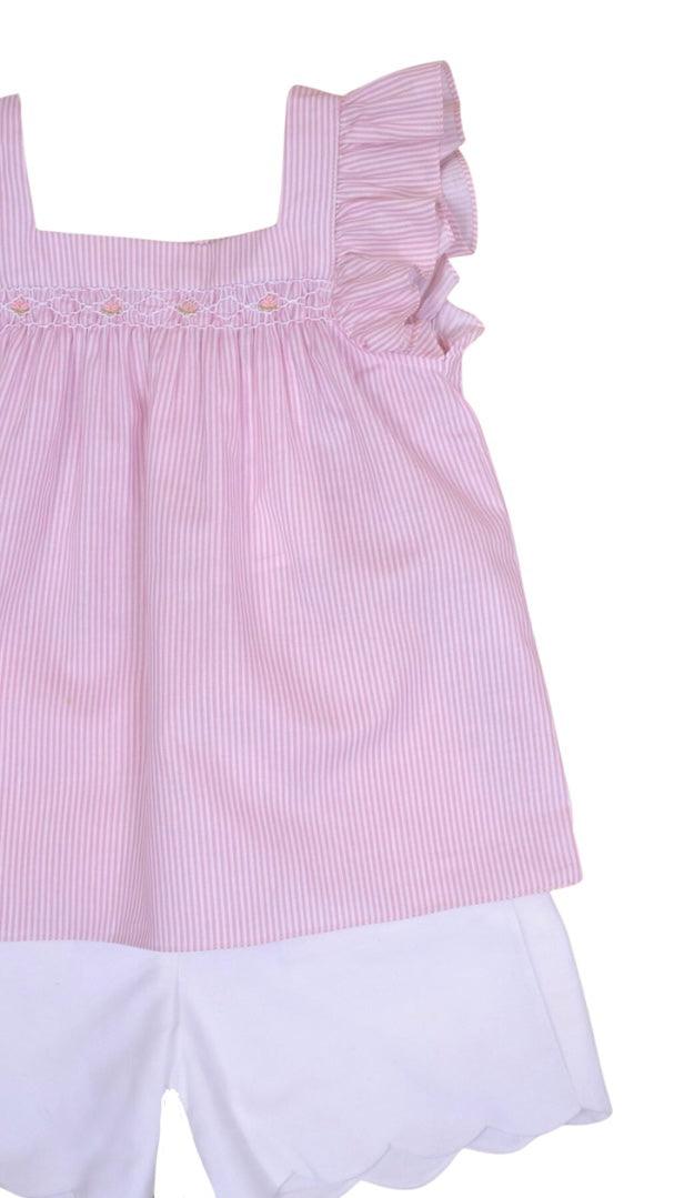 Kidiwi Dianella Blouse with Sandra Shorts, Pink & White - shopnurseryrhymes