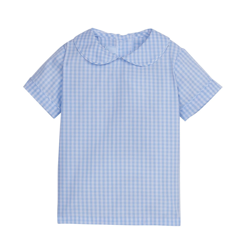 Little English Short Sleeve Peter Pan Shirt, Airy Blue Plaid