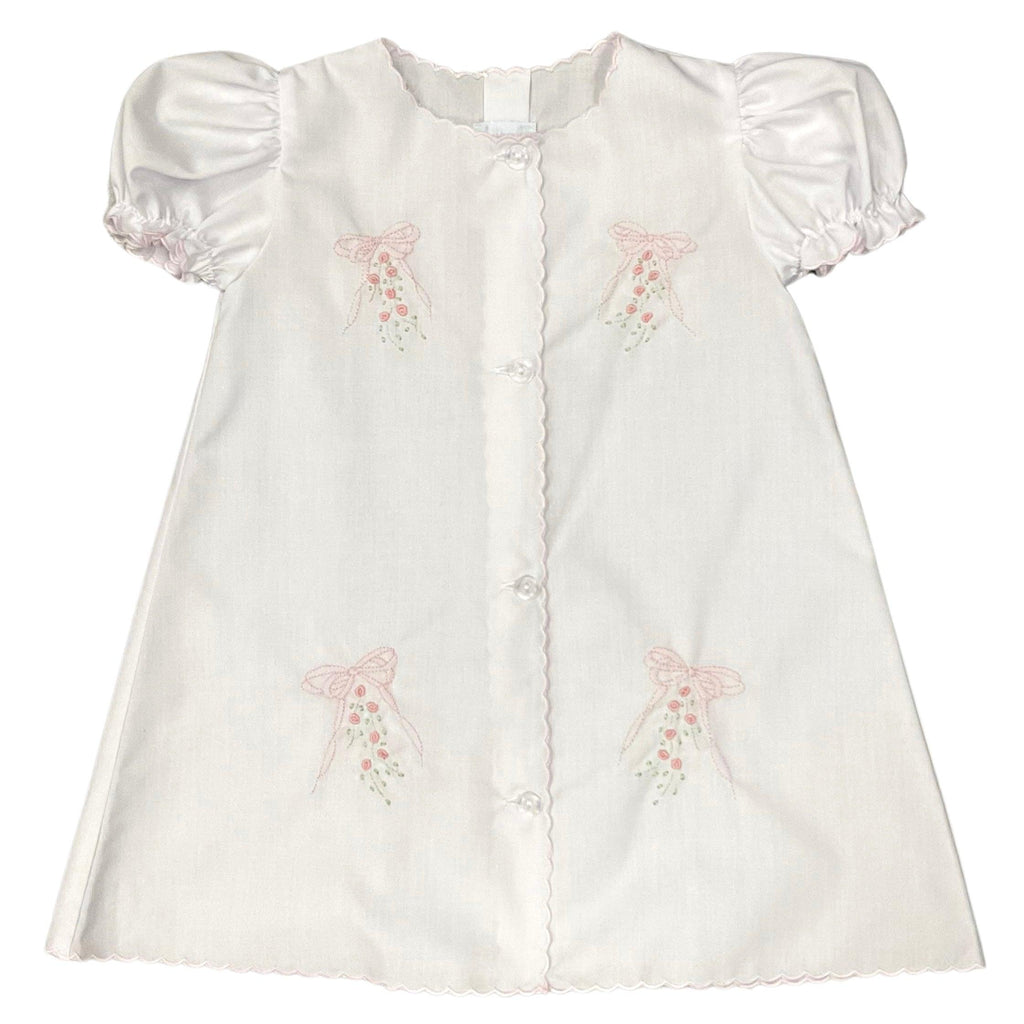 Auraluz White Daygown with Bows and Flowers with Pink Scalloped Trim - shopnurseryrhymes