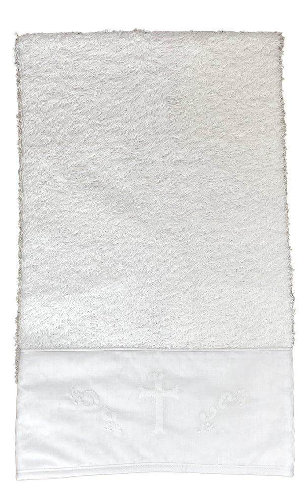 Auraluz Terry Cloth Towel, white cross - shopnurseryrhymes