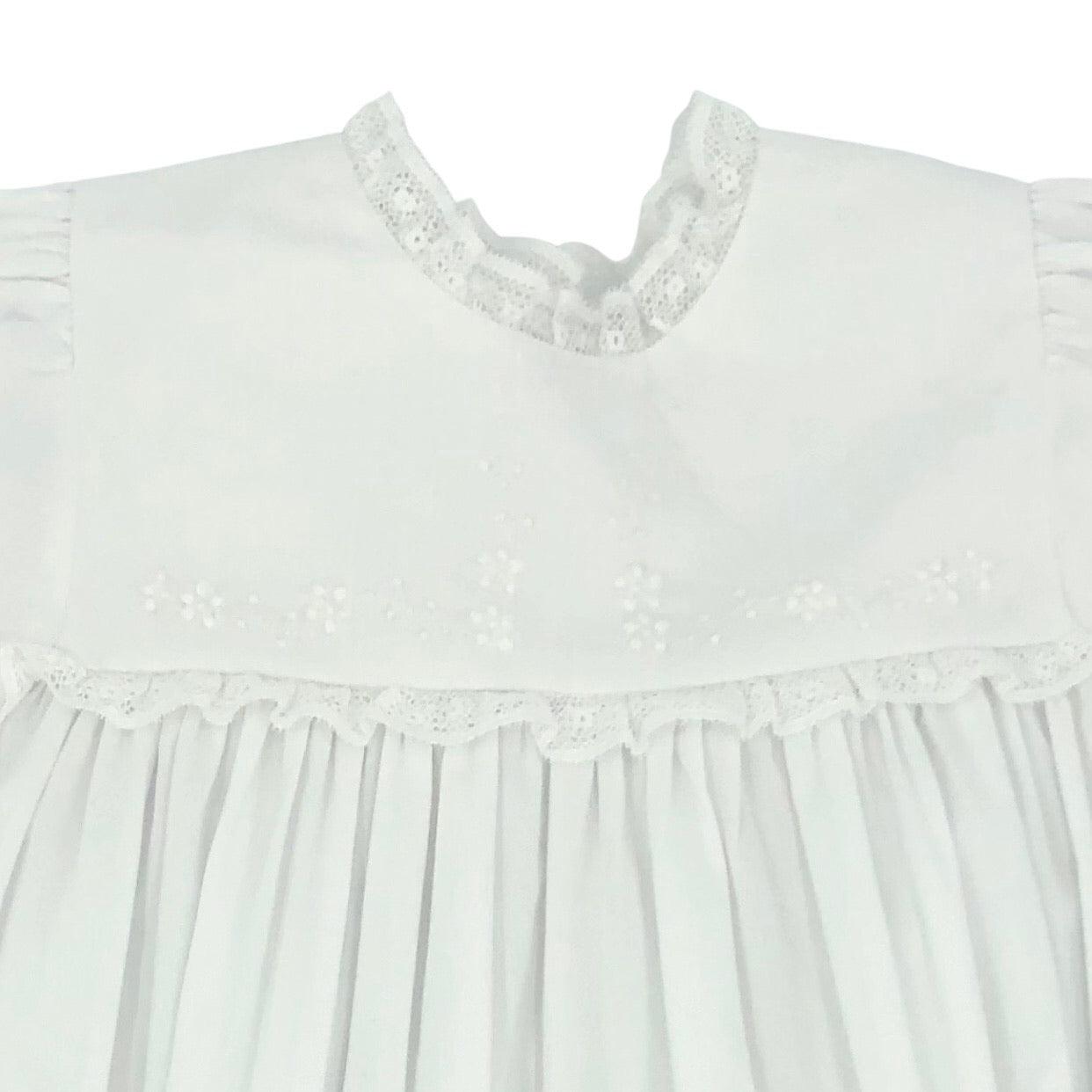 Auraluz White Lace Dress with Embroidered White Flowers - shopnurseryrhymes