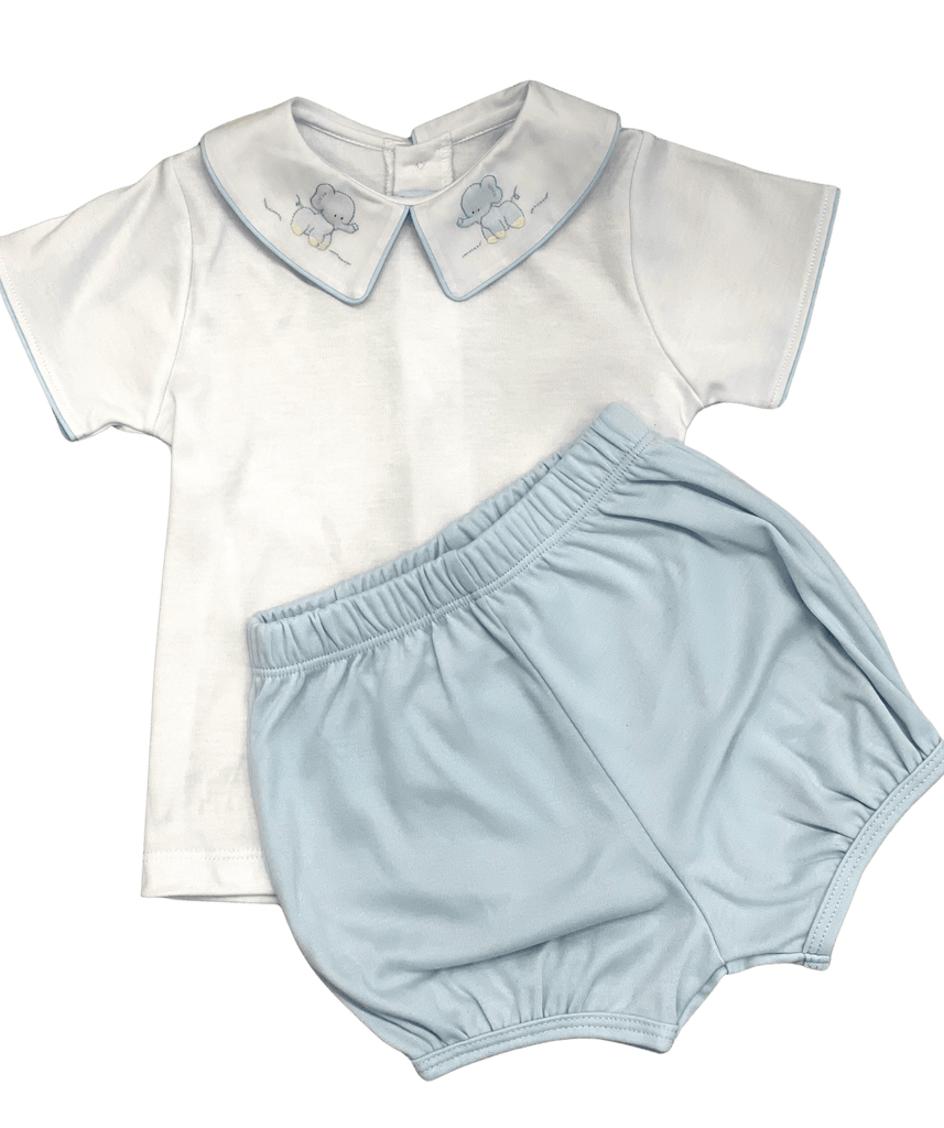 Auraluz Diaper Set Knit, Elephants, white and blue knit - shopnurseryrhymes