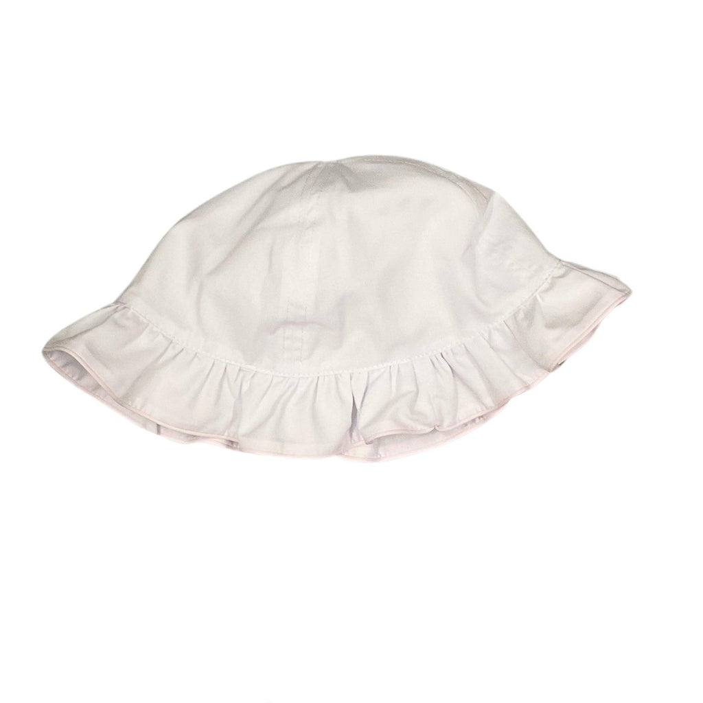 Auraluz White Ruffle Sun Hat with Pink Trim - shopnurseryrhymes