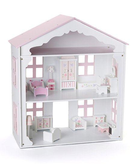 Rosalina Wooden Doll House pink/ white - shopnurseryrhymes