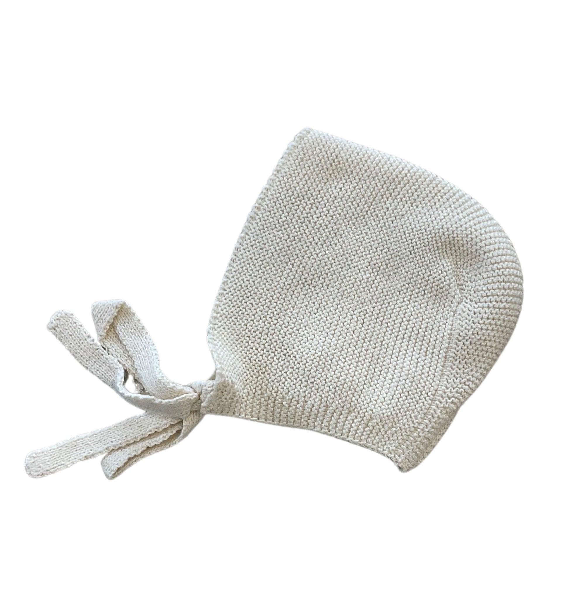 Mi Lucero Ecru Garter Stitch Tie Bonnet - shopnurseryrhymes