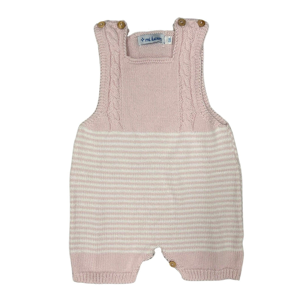 Mi Lucero Romper with Cables, Pink Yoke/Pink White Stripe