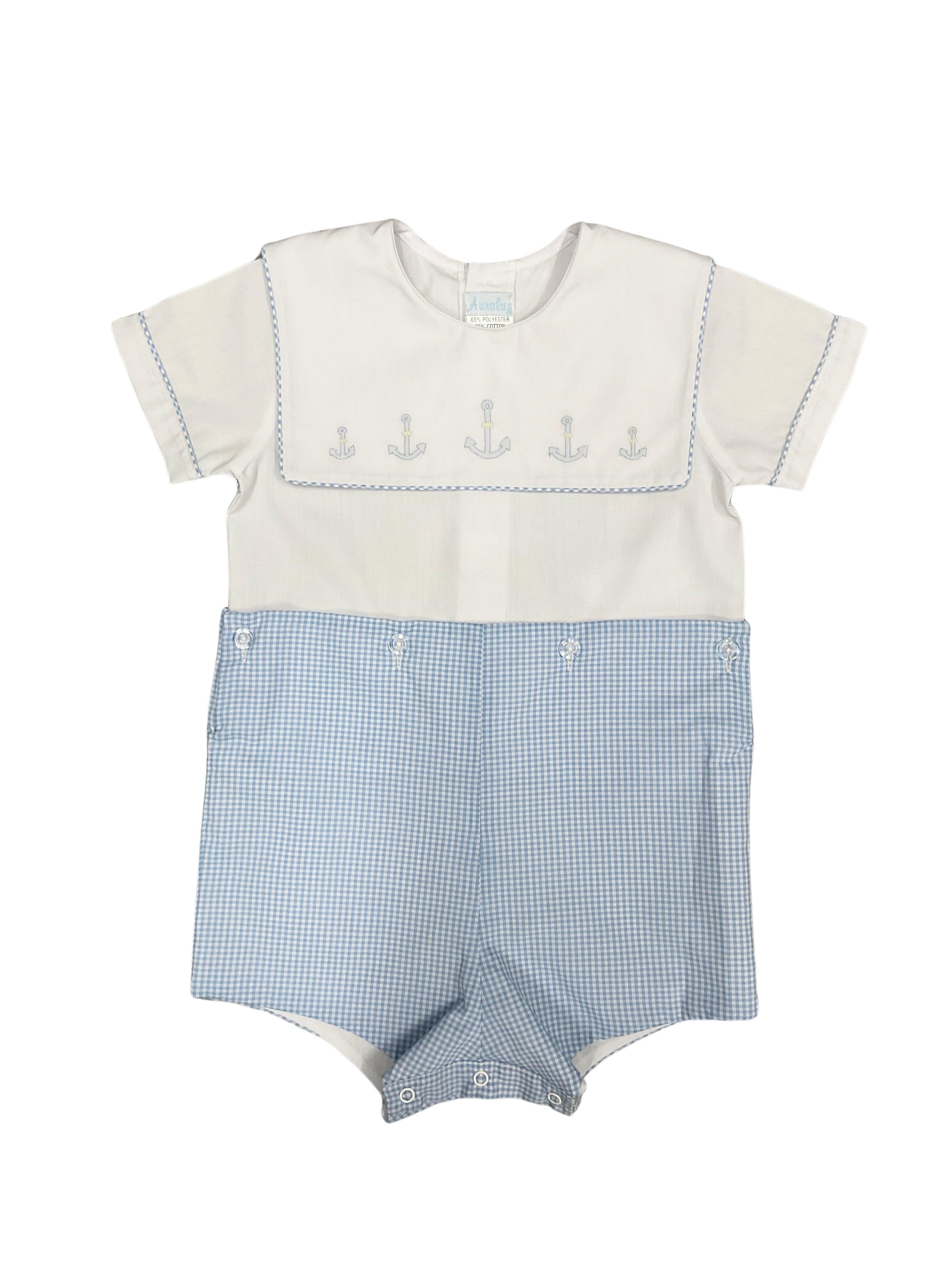 Auraluz Blue Check Anchor Boysuit - shopnurseryrhymes