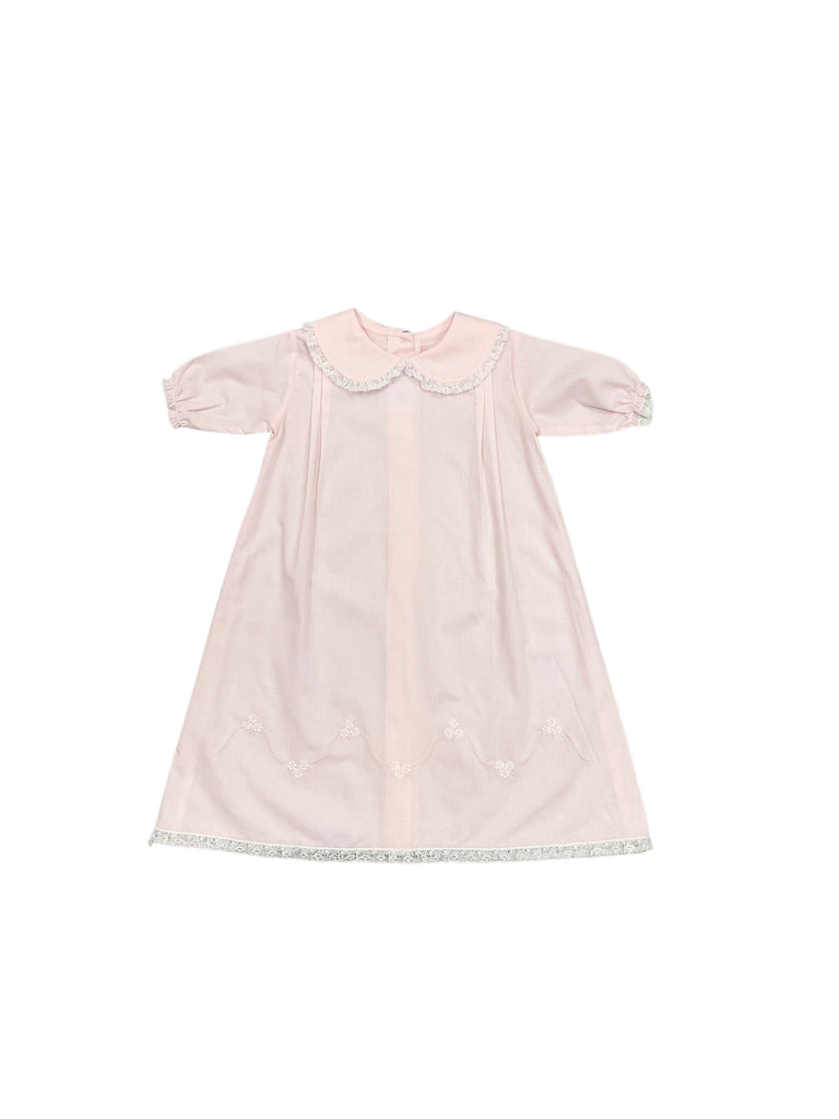Auraluz Pink Daygown with Lace Collar and White Ribbon Embroidery - shopnurseryrhymes