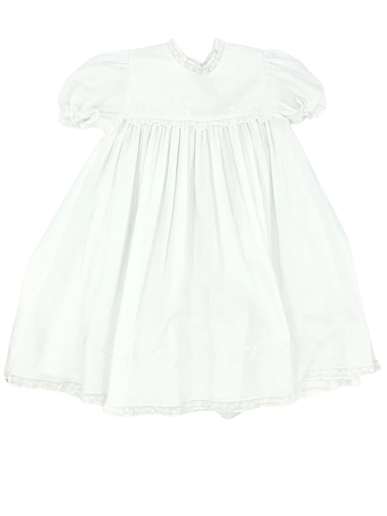 Auraluz White Lace Dress with Embroidered White Flowers - shopnurseryrhymes