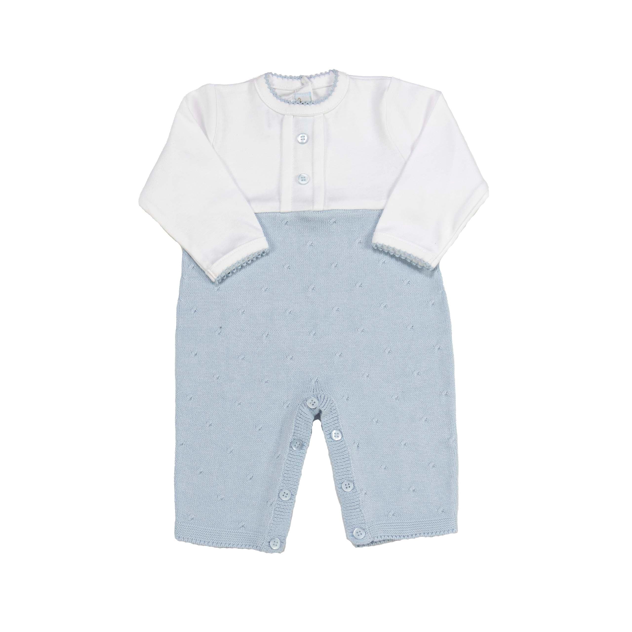 Cuclie Jersey Knit Long One Piece, White/Blue - shopnurseryrhymes