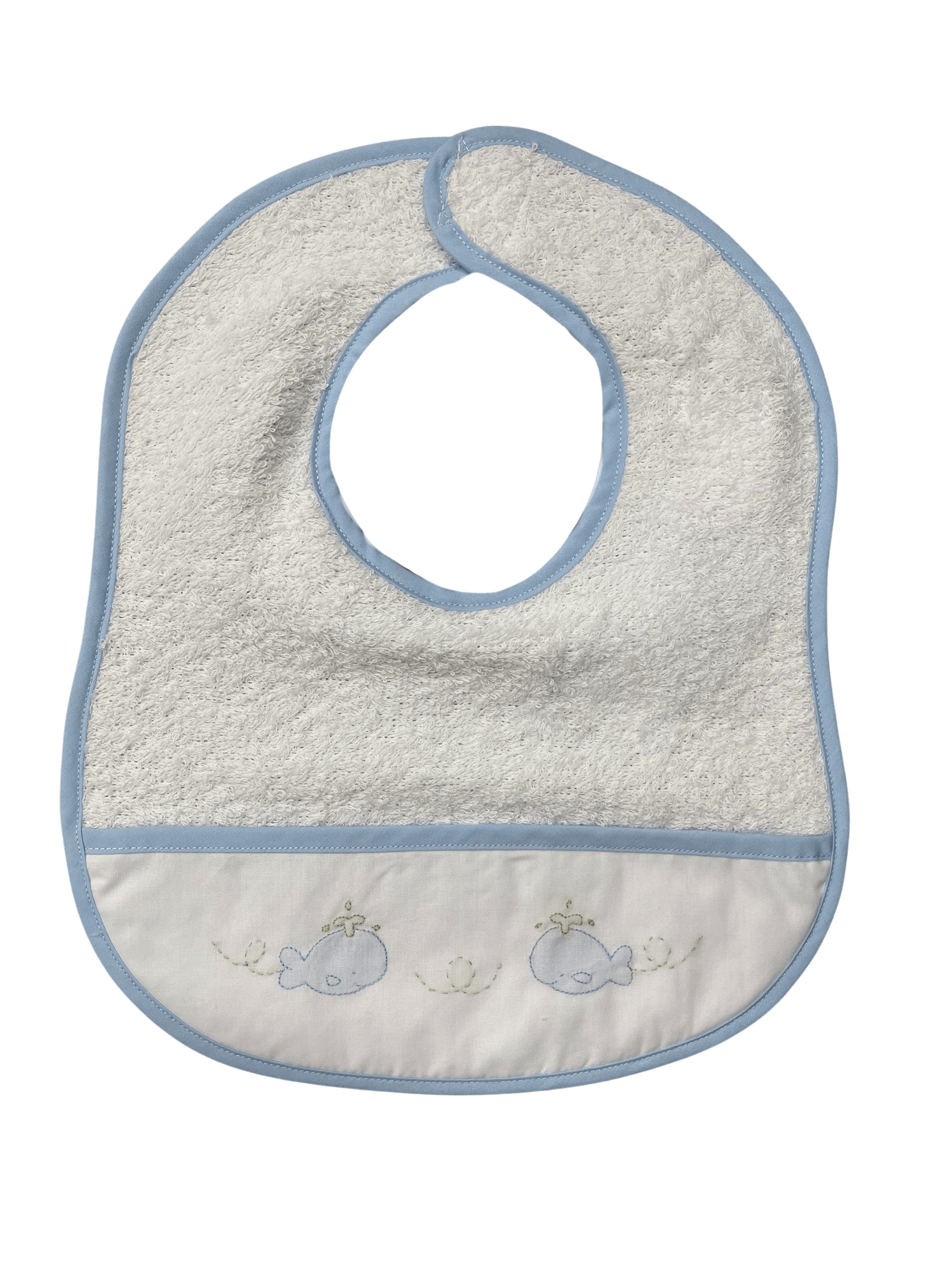 Auraluz Bib, Blue Whale, white terry cloth - shopnurseryrhymes