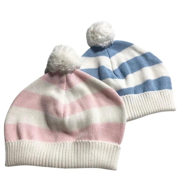 A Soft Idea Cotton Baby Hat with Stripes & Pompons - shopnurseryrhymes