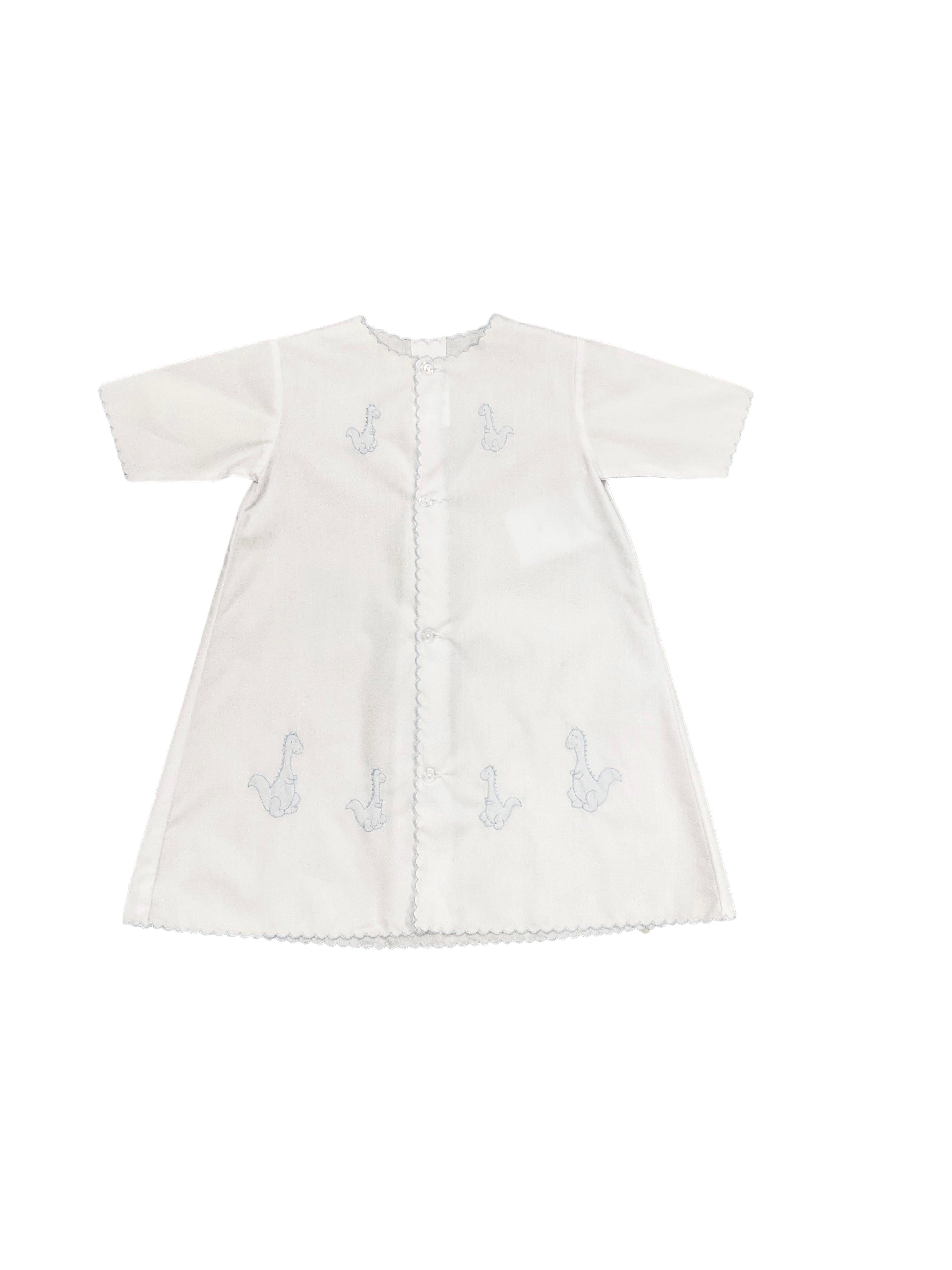 Auraluz Button Front Daygown with Blue Dinos - shopnurseryrhymes